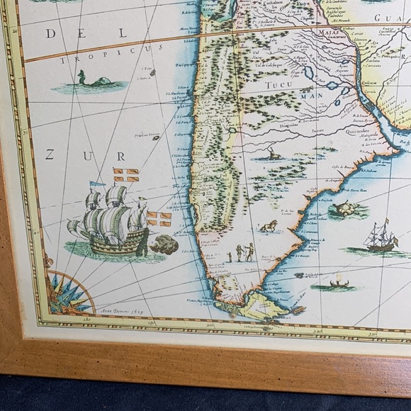 Vintage framed 19th century reproduction South America Map by Henrici Hondy 1629 - Picture 5 of 16